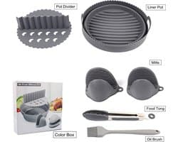 Airfryer accessoires set -Airfryer siliconen bakvorm -Airfryer kookgerei set -Airfryer inzet en scheidingswand -Siliconen airfryer kookgerei -Grijs