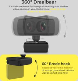 DynaBright Webcam met Ruisvrije Microfoon - Webcam Cover en Tripod - HD Pro Webcam - 4MP - 2560x1440 - Webcam voor PC - Webcam voor Computer — thumbnail 3