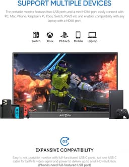 Arzopa Portable Monitor – A1 Kickstand - Portable USB-C Monitor - Ultradun - Speakers - 15.6 inch — thumbnail 8