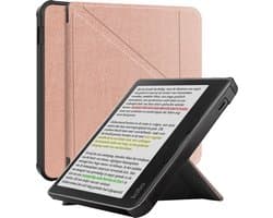 Hoes Geschikt voor Kobo Libra Colour - Luxe E-reader Trifold Case - Bescherm Hoesje Book Cover - Rosé Goud