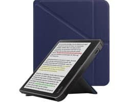 Hoes Geschikt voor Kobo Libra Colour Hoesje Bookcase Cover Book Case Hoes Sleepcover Trifold - Donkerblauw