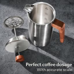 1L Roestvrij Staal en Duurzaam Eikenhout French Press - Voor 5 Kopjes - 2 Extra Filters - Dubbelwandige Isolatie — thumbnail 4