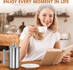 French Press Koffiezetapparaat 34 oz 1000 ml dubbelwandige geïsoleerde - Voor Thuis, Camping en Kantoor Coffee Strainer — thumbnail 5