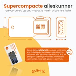 Goliving Noodradio - 17 x 9 x 4 cm - Draagbare Radio - Powerbank Zonneenergie Solar Opwindbaar - Zaklamp Oplaadbaar - Digitale Wekker - Bluetooth - 10000 mAH - 80 dB - Zwart — thumbnail 4