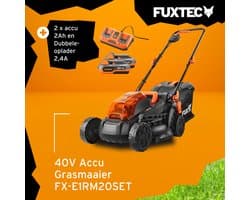 Accu grasmaaier 40V (2X20V) - FUXTEC FX-E1RM20 - breedte 33cm 2 accu's Li-Ion 2Ah, dubbele lader 2,4A, vultrechter 35L