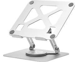 2026 Nieuw Laptop standaard verstelbaar en opvouwbaar Laptoptafel-360° draaibare laptophouder -Notebookstandaard-11 t/m 17 inch Koolstofstaal- voor thuiskantoor Studio - aluminium - zilver - cadeau