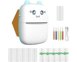Mini Printer - Pocket Printer - Voor Mobiel - Mobiele Fotoprinter - Draadloos - Incl. 7 Rollen - Wit