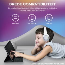 Relave Koptelefoon Bluetooth met led verlichting - Kinder Koptelefoon / Hoofdtelefoon Draadloos Over Ear - Wit — thumbnail 4