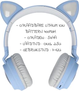 Kinder hoofdtelefoon - koptelefoon Bluetooth met led kattenoortjes licht blauw — thumbnail 2