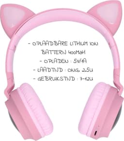 Kinder hoofdtelefoon - Draadloze koptelefoon Bluetooth met led kattenoortjes roze — thumbnail 2