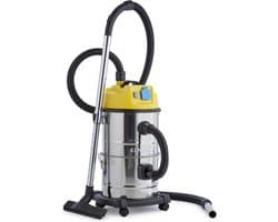 Klarstein Reinraum Industriesauger, Nasssauger, Aschesauger, Trockensauger, 1800 Watt, Auffangfilter, Gebläsefunktion, 30 Liter Edelstahl Behälter, integrierte Steckdose, silber gelb – geschikt voor thuisfitness en sportschoolgebruik, duurzame constr