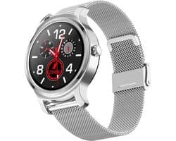 Belesy® SMART - Smartwatch Dames - Smartwatch Heren - Horloge - Bluetooth Bellen - Stappenteller - 1.3 inch - Kleurenscherm - Full Touch - Zilver - Staal - Moederdag