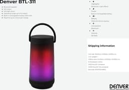 Denver BTL311 Bluetooth Speaker 50 watt met Ingebouwde Lichteffecten - zwart — thumbnail 2