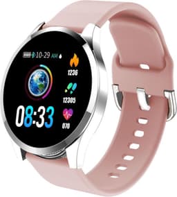 Belesy® BQSiZiPk - Limited edition - Smartwatch Dames - Smartwatch Heren - Horloge - Stappenteller - 1.3 inch - Kleurenscherm - 10x Sporten - INDOOR en OUTDOOR - Zilver - Siliconen - Roze - Moederdag — thumbnail 1