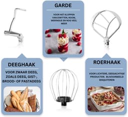 Krachtige Keukenmixer Met Mengkom - Deegmachine - Keuken Robot - Transparante Spatdeksel - Handmixer - 1100 Watt - Snelheid Regelbaar Met Draaiknop — thumbnail 4