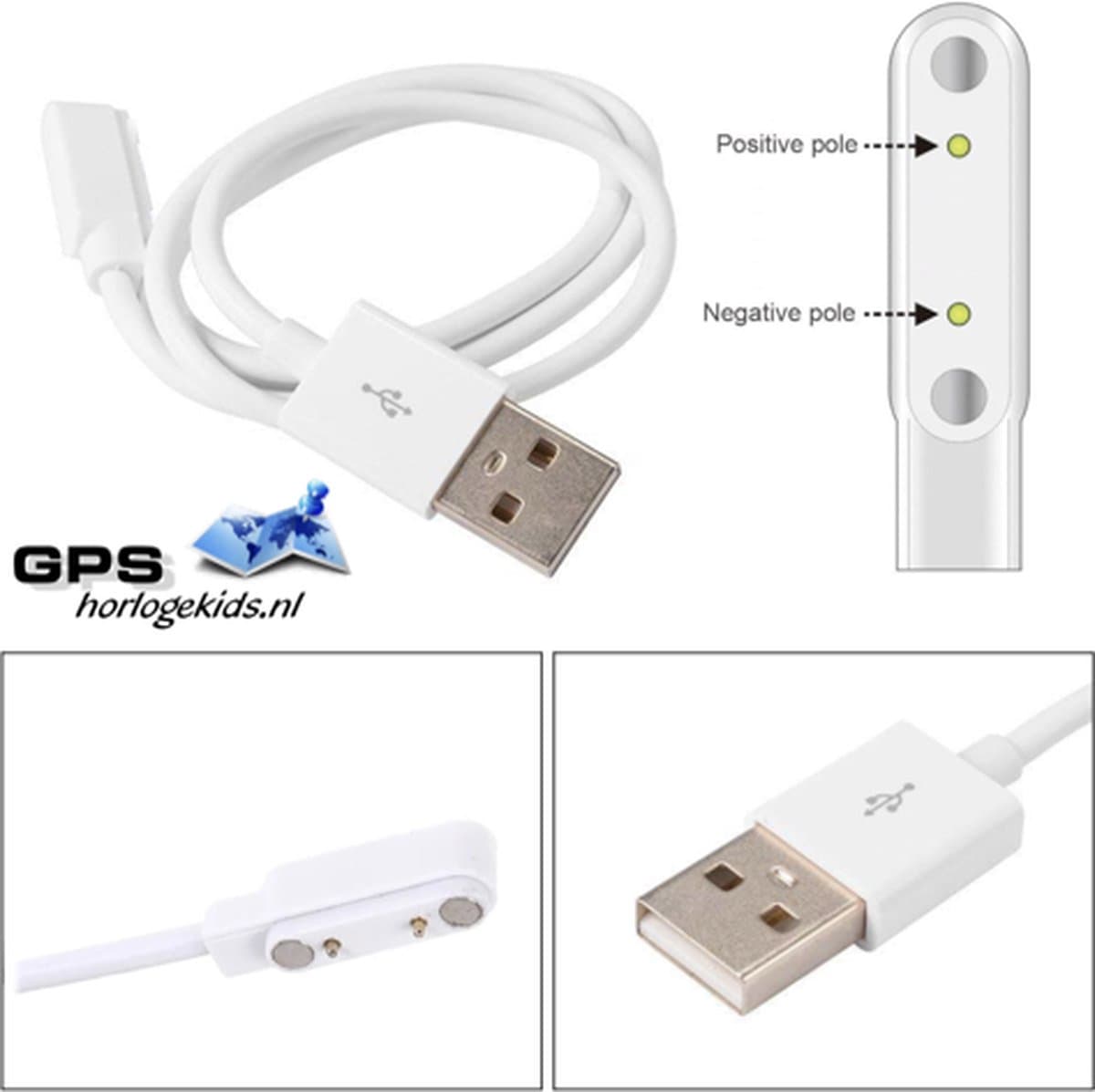 GPSHorlogeKids© - GPS horloge kind oplaadkabel - smartwatch kinderen laadkabel - magnetic charge 4G (2-pins) — afbeelding 1