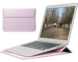 2-in-1 Laptopsleeve 13 tot 13,3 inch - Roze - Vegan Leer - Laptophoes Dames - Laptop Tas Sleeve met Standaard