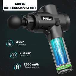 MEZU Massage Gun - 6 Opzetstukken - 30 standen - Spiermassage - Sport en Ontspanning - Massage apparaat - Massage pistool - Professioneel - Draadloos - Zwart — thumbnail 3
