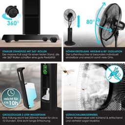 KESSER® Statiefventilator Frosty met Water Ultrasone Verneveling Koeling - Staande Ventilator inclusief Afstandsbediening en Timerfunctie - Zwart — thumbnail 3