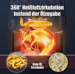 Airfyer - 6 LITER - Led display - 9-in-1 Kookmodi - Temperatuurregeling en Timer - Olievrije Gezonde Kookervaring - Gemakkelijke Reiniging - Zwart - 1700W — thumbnail 10