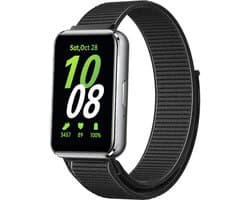 Strap-it Smartwatch nylon bandje met klittenbandsluiting - geschikt voor Samsung Galaxy Fit 3 (zwart)