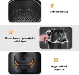 Airfryer - 3.5L - Heteluchtfriteuse - 1500W - 6 Kookprogramma's - LED Touchscreen - Digital Display — thumbnail 5
