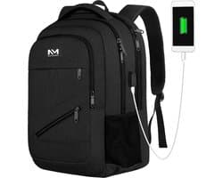 Rugzak met USB poort 15,6 inch - Zwart - Luxe Laptop Rugtas met Laptopvak - Heren - Dames - Jongens - Meisje - Waterafstotend - Rugzakken