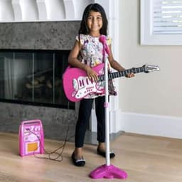 Kruzzel Roze Gitaar Set met Microfoon en Versterker - Muzikaal Plezier voor Kinderen — thumbnail 4
