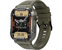 Kiraal Wave - Mannelijke Elegantie - Robuust Smartwatch Ontwerp - Android & iOS - Stijlvol Leger Groen Design