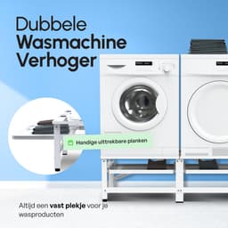 Bodo® - Wasmachine Verhoger - Dubbel - Kast - Ombouw uitschuifbare Plank - Wit - 124x54x37cm — thumbnail 2