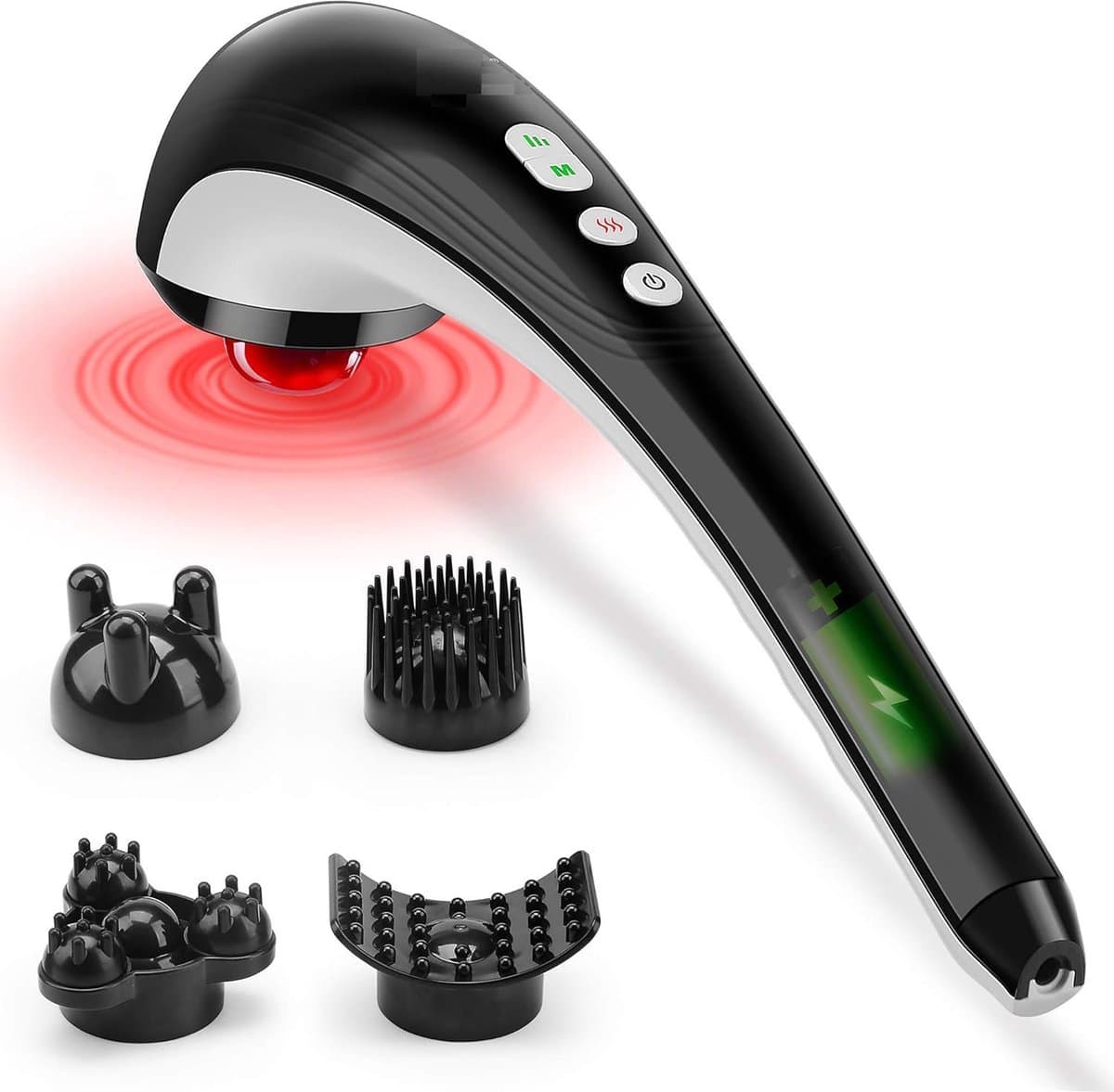 Massageapparaat - Snoerloze massageapparaat - Percussie hand massager met warmte functie en verwisselbare nodes - Oplaadbaar met instelbare intensiteit - Diepe massage voor nek, rug, cadeau — afbeelding 1