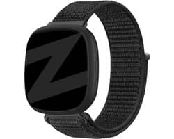 Bandz nylon loop band - geschikt voor Fitbit Versa 3 / Fitbit Sense - Hoogwaardig nylon materiaal smartwatch bandje - Nylon horlogeband met klittenbandsluiting - zwart nylon bandje