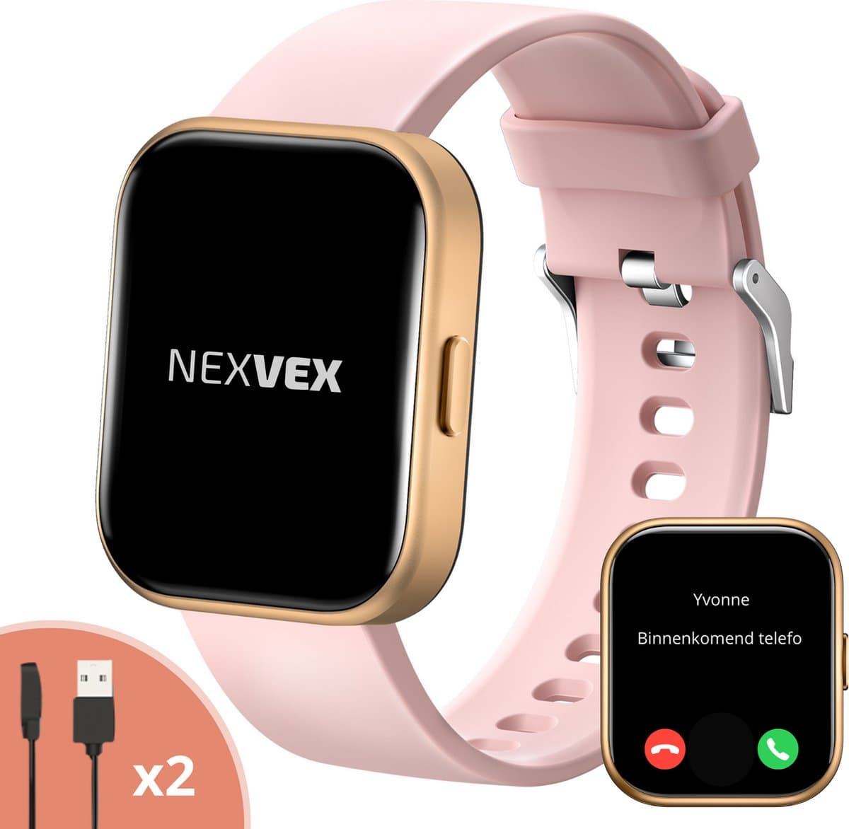 Nexvex® Elite Smartwatch voor Dames - Sporthorloge met Hartslagmeter - Bloeddrukmeter - Stappenteller - Sport Horloge met Belfunctie - Smart Watch Saturatiemeter - Zaklamp - Yoga - Bluetooth Activity Tracker - Android/iOS - 2.0 Inch - Rosé — afbeelding 1