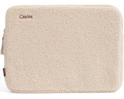 Casies Teddy laptop sleeve / hoes - 13 / 14 inch - Creme - Off White - Fluffy laptophoes - case - Geschikt voor o.a. Macbook Air / Pro