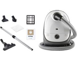 Nilfisk One wit, stofzuiger met zak, compacte stofzuiger, krachtige zuigkracht, instelbare zuigkracht, wendbaar, eenvoudig op te bergen