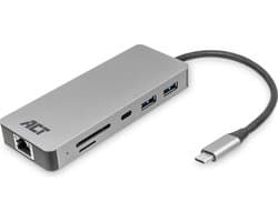 ACT USB-C 4K docking station voor 1 HDMI monitor, ethernet, USB-C, USB-A, cardreader en PD pass-through AC7092