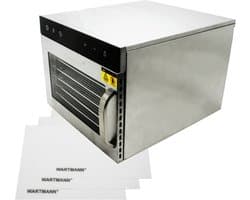 Wartmann Voedseldroger set- Nieuwste Model Dehydrator - 6 laags Droogoven - 3 Siliconen Bakmatten - Droogoven WM 2206 DH - Dubbelwandig RVS - 72-Uurs Timer - 25°C tot 90°C – LED-bedieningspaneel