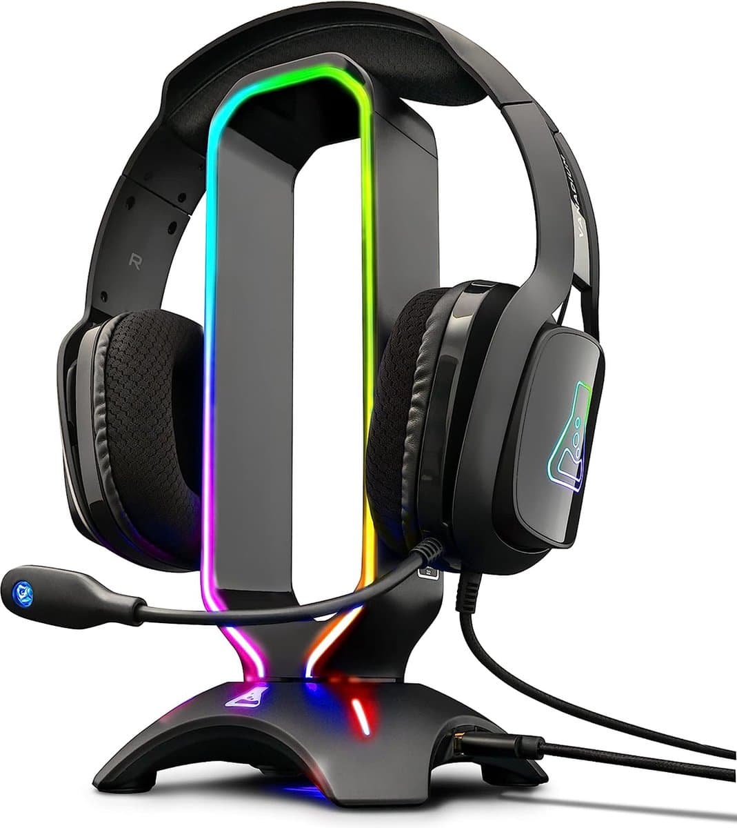 StayPowered Headset Houder - Jouw Ultieme Gaming-Headset Standaard & USB-Hub in Één! - Verschillende Lichtmodi - Multifunctioneel - Elegant en Stabiel Design - Eenvoudige Installatie - Zwart - Levering Sneller dan Aangegeven! — afbeelding 1