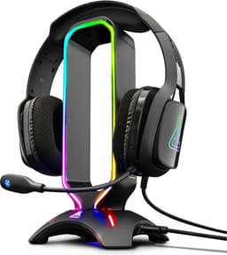 StayPowered Headset Houder - Jouw Ultieme Gaming-Headset Standaard & USB-Hub in Één! - Verschillende Lichtmodi - Multifunctioneel - Elegant en Stabiel Design - Eenvoudige Installatie - Zwart - Levering Sneller dan Aangegeven! — thumbnail 1