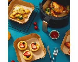 Airfryer bakpapier-20cm*4.5cm-100 Stuks- Non-Stick Bakpapier voor Heteluchtfriteuse Vierkant- Voor Bakken-Frituren-Braden-Natuur