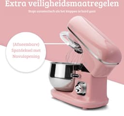 Luxe Roterende Deegmachine – Multifunctionele Deegmixer – Kneedmachine – Inclusief Spatdeksel & Navulopening – 1100W – RVS – Roze — thumbnail 5