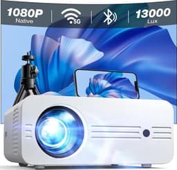 DiverseGoods Projector [Upgrade] Beamer 5G WiFi Bluetooth 13000 Lux Native 1080P 4K Ondersteund, Mini projector 300” thuisbioscoop Geschikt Voor iOS Android HDMI TV Stick PS5 (Tas en Statief Inbegrepen) — thumbnail 1