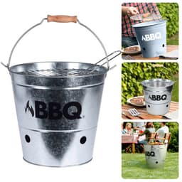 BBQ Emmer - Barbecue Emmer - Portable BBQ - Zink - 19 cm - Met Handgreep - Houtskoolbarbecue - Inclusief EBOOK — thumbnail 1