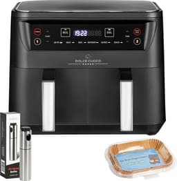 Dolce Cuoco Dubbele Airfryer XXL - Airfryers met Twee Lades - Heteluchtfriteuse Incl Olie Sprayer & 120 Vellen Bakpapier — thumbnail 1