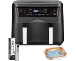 Dolce Cuoco Dubbele Airfryer XXL - Airfryers met Twee Lades - Heteluchtfriteuse Incl Olie Sprayer & 120 Vellen Bakpapier