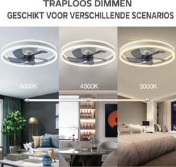 Ventilator Lamp - Smart Lamp - 6 Standen - Dimbaar - Wit - Kroonluchter Ventilator - Chandelier Fan - Woonkamer Lamp - Ventilator Lampen — thumbnail 4