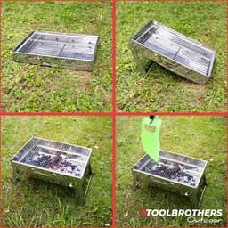 Toolbrothers Outdoor draagbare houtskool barbecue van roestvrij staal voor kamperen, montage zonder gereedschap 43 x 29 x 23 cm Zilver Smoker BBQ Pit Grill — thumbnail 5