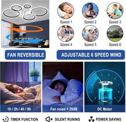5 Ring Ventilator | Moderne Ringen LED Ventilator | Smart Lamp | 70 cm | Zwart | Bedienbaar Met Afstandsbediening & APP | Kroonluchter | Moderne Ventilator Licht — thumbnail 2