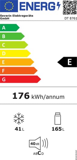 Severin DT 8761 Dubbeldeurs Koel-Vriescombinatie – 205 Liter – LED – Stil – Energieklasse E - Vrijstaand - Zilver — thumbnail 2