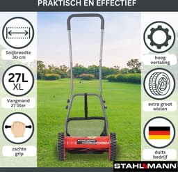 STAHLMANN RoyalCut Handmaaier Kooimaaier - Grasmaaier met 40 of 30 cm Maaibreedte, 27 liter Grasopvangbak, 4-traps Maaihoogteverstelling - Handmatige Grasmaaier Kooimesmaaier - Stil en Milieuvriendelijk — thumbnail 2